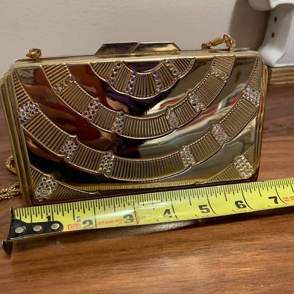 Saks Fifth Avenue Original Vintage Gold Rhinestone metallic Handbag Clutch Purse - Picture 7 of 11